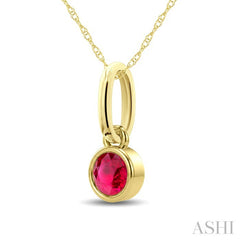 3X3 MM Round Shape Ruby Bezel Set Precious Solitaire Pendant With Chain in 10K Yellow Gold