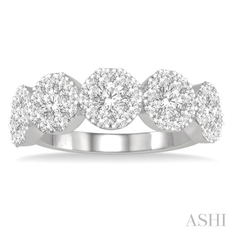 1 1/2 Ctw 5-Stone Lovebright Round Cut Diamond Band in 14K White Gold