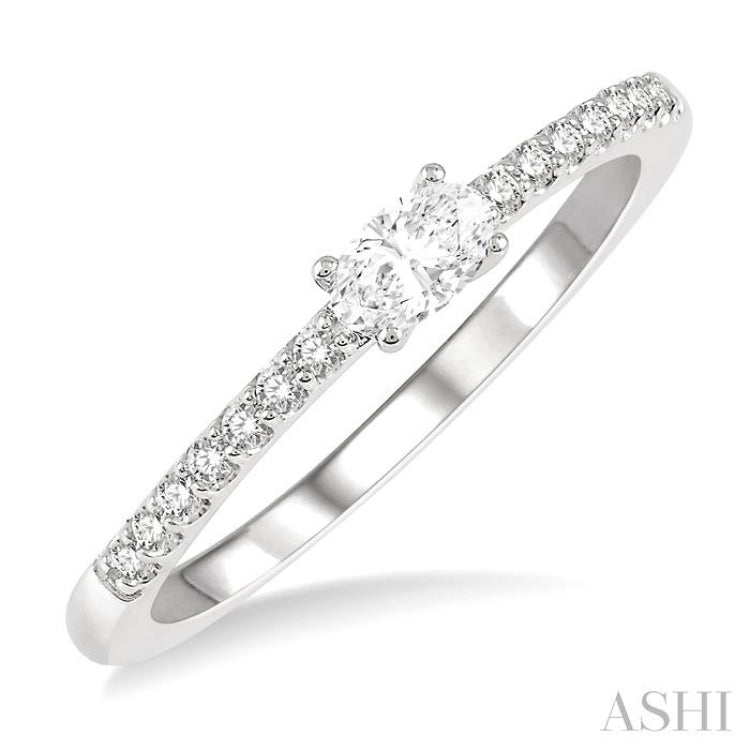 1/3 Ctw Oval Cut & Round Cut Diamond East West Ring in 14K White Gold