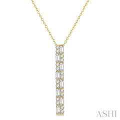 1/2 Ctw Basket Weave Baguette and Round Cut Diamond Pendant With Chain in 14K Yellow Gold