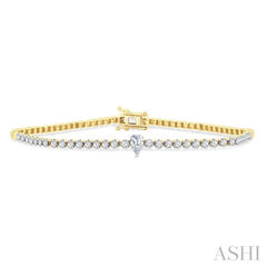 1 Ctw Pear and Round Cut Diamond Tennis Bracelet in 14K Yellow Gold