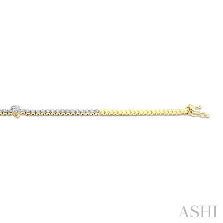 1 Ctw Pear and Round Cut Diamond Tennis Bracelet in 14K Yellow Gold