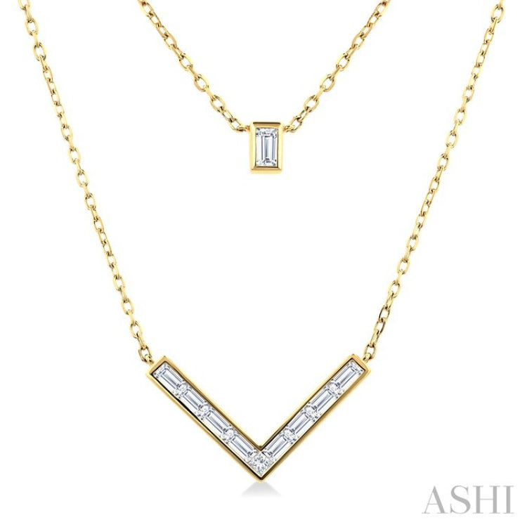 1/2 Ctw Chevron Baguette and Princess Cut Diamond Layered Necklace in 14K Yellow Gold
