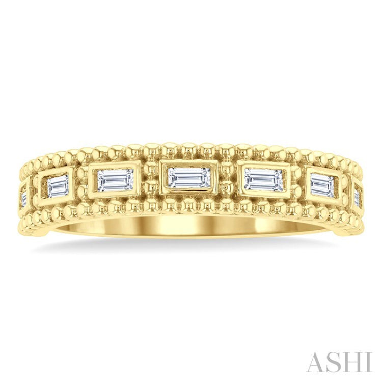 1/5 Ctw Ball Bead Designing Baguette Cut Diamond Fashion Band in 14K Yellow Gold