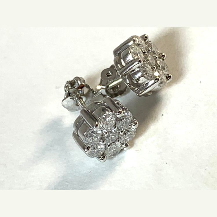 Lady's White 14 Karat Gold Multi-Stone Screwback Earrings With 14=1.00Tw Round Diamonds