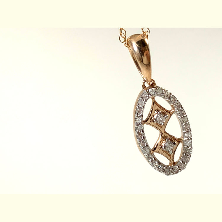 Lady's Rosé 10 Karat Gold Round Dia Pendant With 29=0.08Tw Round Diamonds