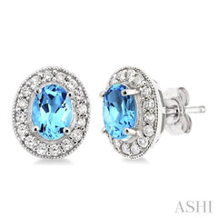 Oval Shape Gemstone & Halo Diamond Earrings