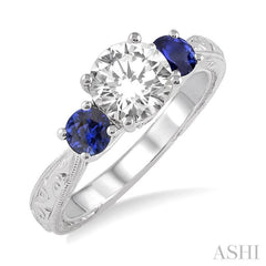 Round Shape Past Present & Future Semi-Mount Gemstone & Diamond Engagement Ring