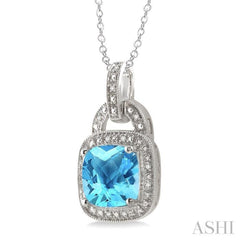 Silver Cushion Shape Gemstone & Diamond Pendant