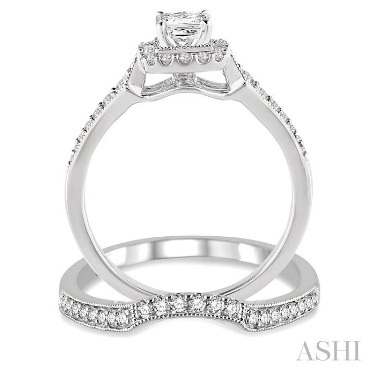 Princess Shape Halo Diamond Wedding Set