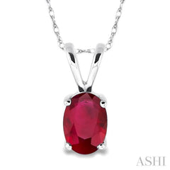 6x4 MM Oval Cut Ruby Pendant in 14K White Gold with Chain