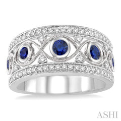 2.6 MM Round Cut Sapphire and 1/2 Ctw Round Cut Diamond Precious Band in 14K White Gold