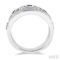 2.6 MM Round Cut Sapphire and 1/2 Ctw Round Cut Diamond Precious Band in 14K White Gold
