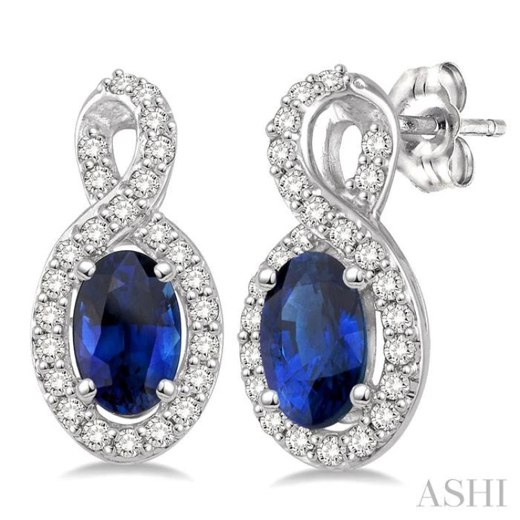 Oval Shape Gemstone & Halo Diamond Earrings