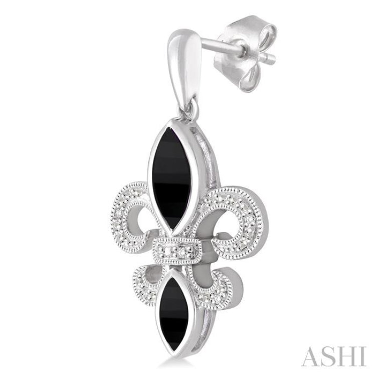 Silver Fleur De Lis Gemstone & Diamond Earrings