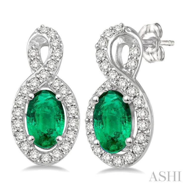 Oval Shape Gemstone & Halo Diamond Earrings