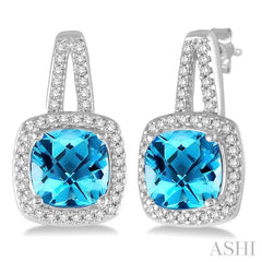 Cushion Shape Gemstone & Halo Diamond Earrings