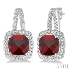 Cushion Shape Gemstone & Halo Diamond Earrings