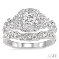 Princess Shape Halo Diamond Wedding Set