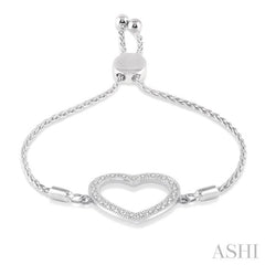 Silver Heart Shape Diamond Lariat Bracelet