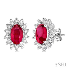 Oval Shape Gemstone & Halo Diamond Earrings