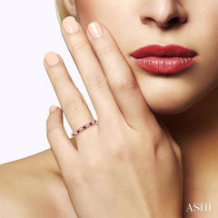 1.8 MM Ruby and 1/6 Ctw Round Cut Diamond Precious Waves Wedding Band in 14K Rose Gold