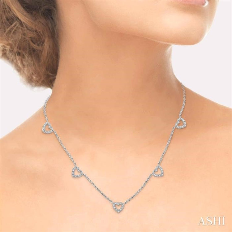 Heart Shape Diamond Station Necklace