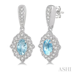 Oval Shape Gemstone & Halo Diamond Earrings