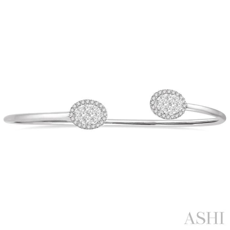 Stackable Oval Shape Halo Lovebright Essential Diamond Open Cuff Bangle