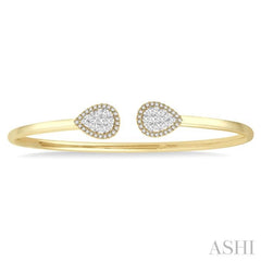 Stackable Pear Shape Halo Lovebright Essential Diamond Open Cuff Bangle