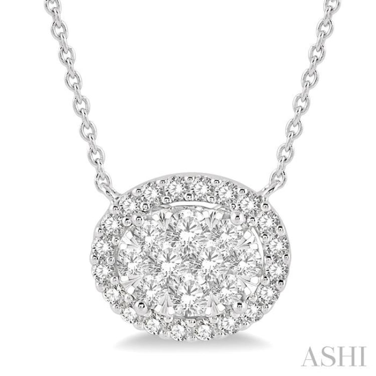 Oval Shape East-West Halo Lovebright Essential Diamond Necklace