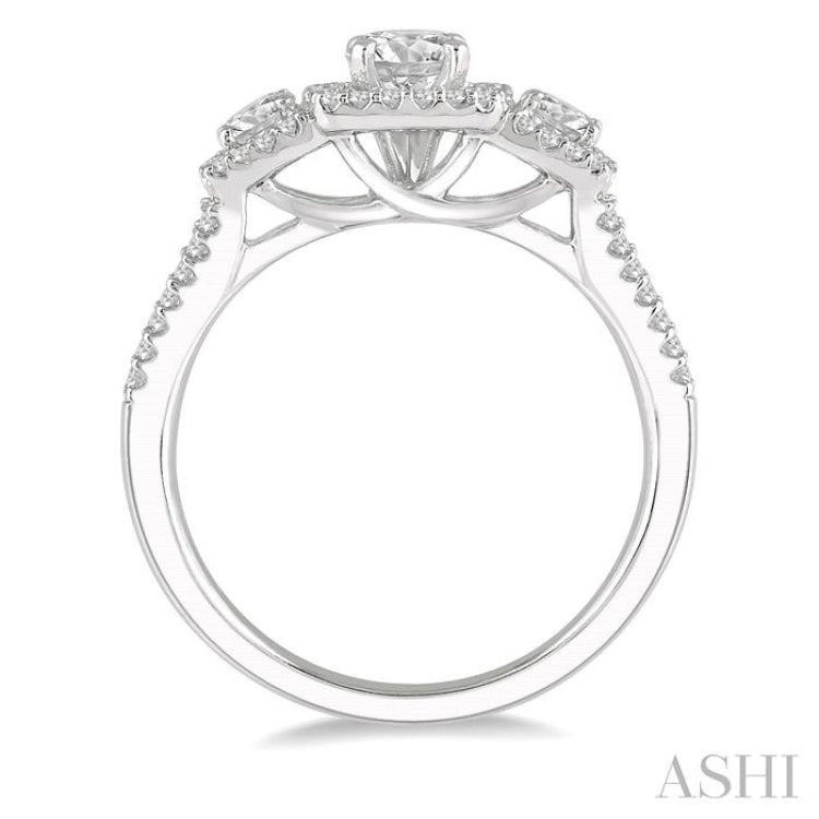 Round Shape Past Present & Future Halo Diamond Engagement Ring