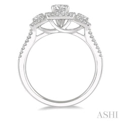 Round Shape Past Present & Future Halo Diamond Engagement Ring