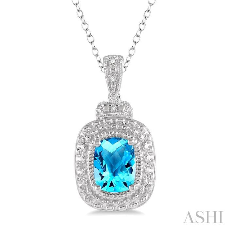 Silver Cushion Shape Gemstone & Diamond Pendant