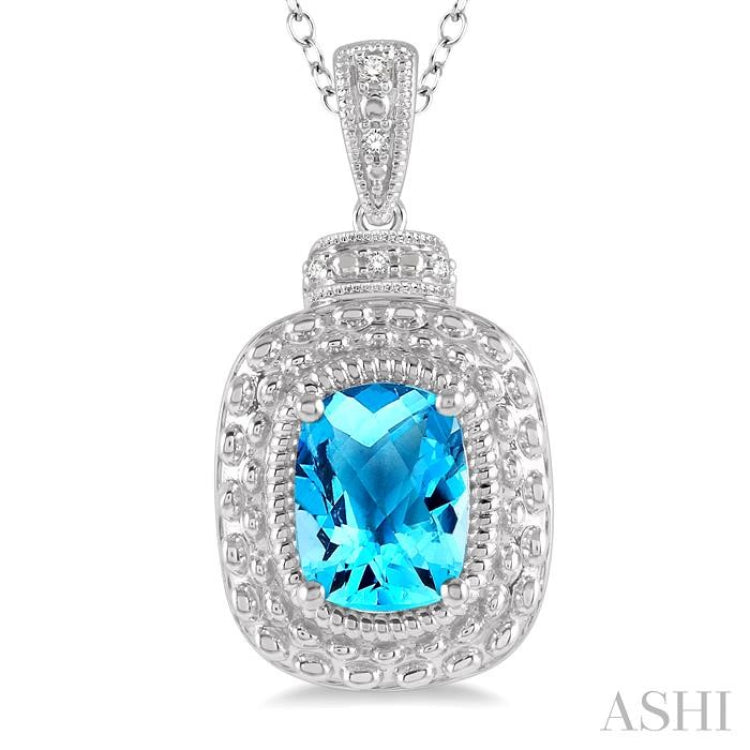 Silver Cushion Shape Gemstone & Diamond Pendant