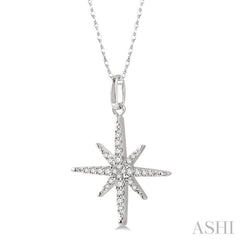 1/6 Ctw Round Cut Diamond Star Pendant With Chain in 10K White Gold