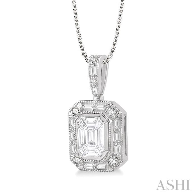 Pie Cut Emerald Halo Fusion Diamond Pendant