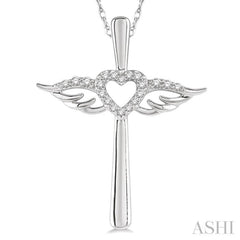 Angel Wings Heart Shape & Cross Diamond Pendant