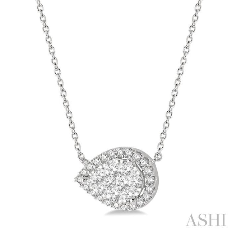 Pear Shape East-West Halo Lovebright Essential Diamond Necklace