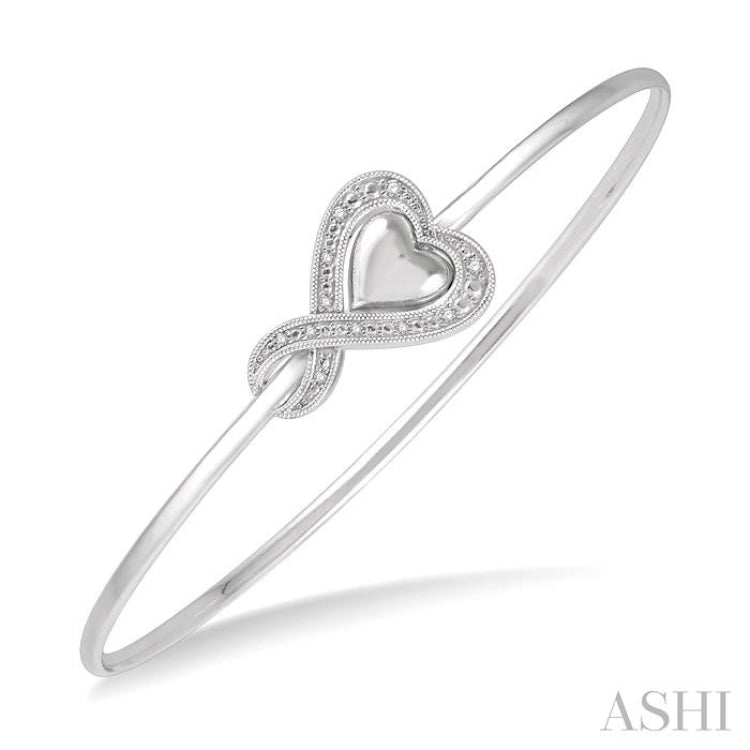 Silver Heart Shape Diamond Flexi Fashion Bangle