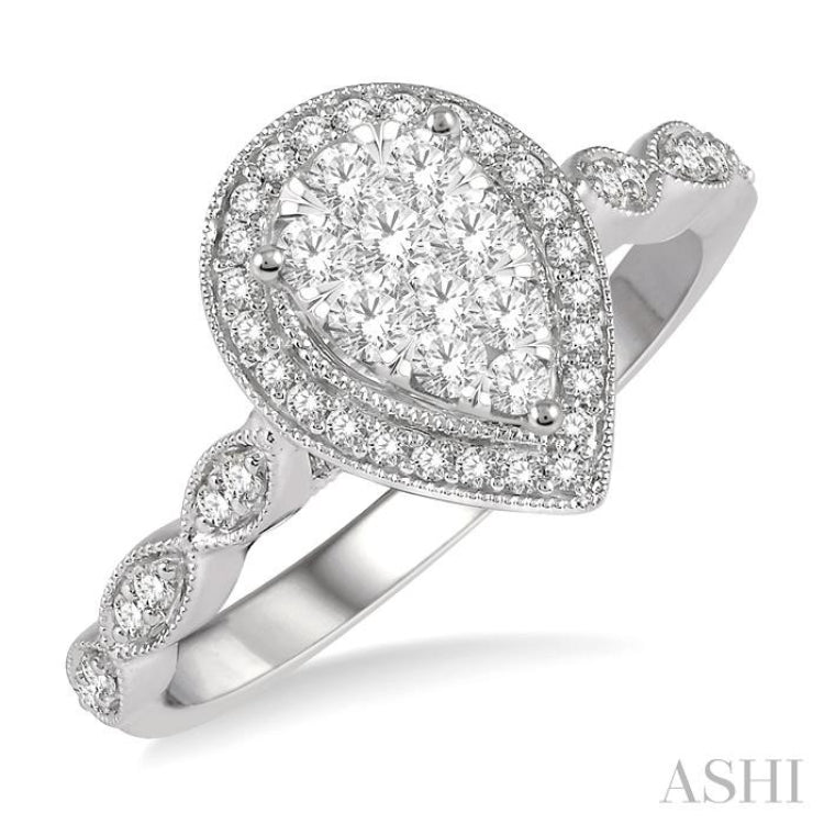 Pear Shape Halo Lovebright Diamond Engagement Ring