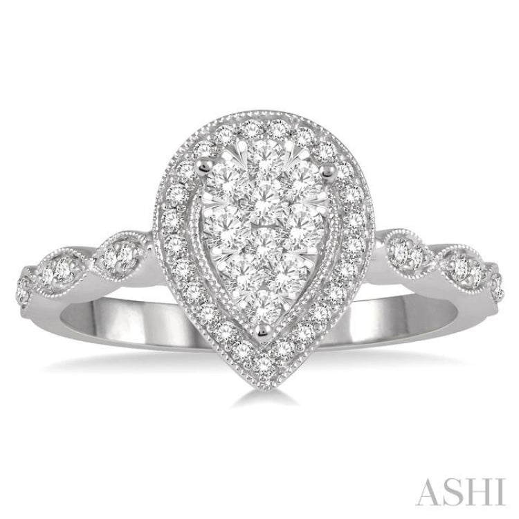 Pear Shape Halo Lovebright Diamond Engagement Ring