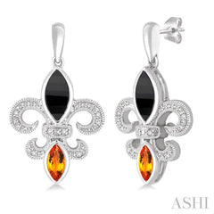 Silver Fleur De Lis Gemstone & Diamond Earrings