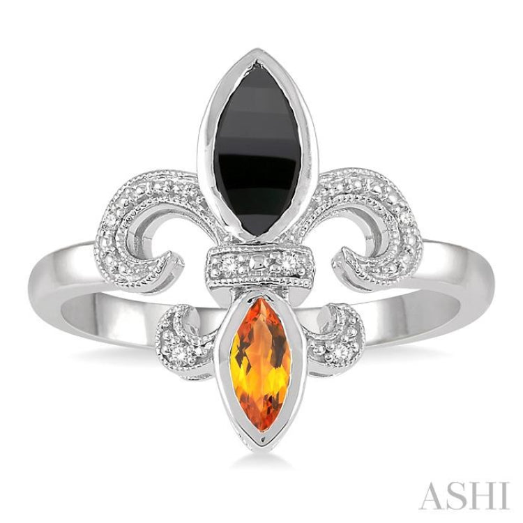 Silver Fleur De Lis Gemstone & Diamond Ring