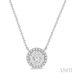 1/2 Ctw Circular Round Cut Diamond Lovebright Pendant With Chain in 14K White Gold
