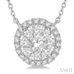 3/4 Ctw Circular Round Cut Diamond Lovebright Pendant With Chain in 14K White Gold