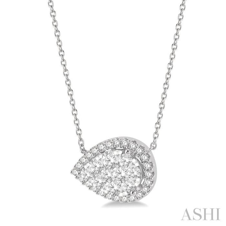 Pear Shape East-West Halo Lovebright Essential Diamond Necklace