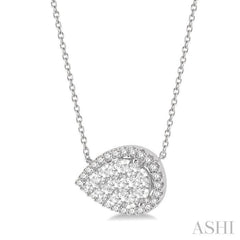 Pear Shape East-West Halo Lovebright Essential Diamond Necklace