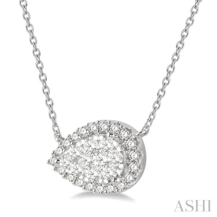 Pear Shape East-West Halo Lovebright Essential Diamond Necklace