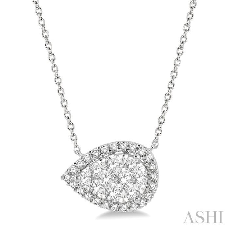 Pear Shape East-West Halo Lovebright Essential Diamond Necklace